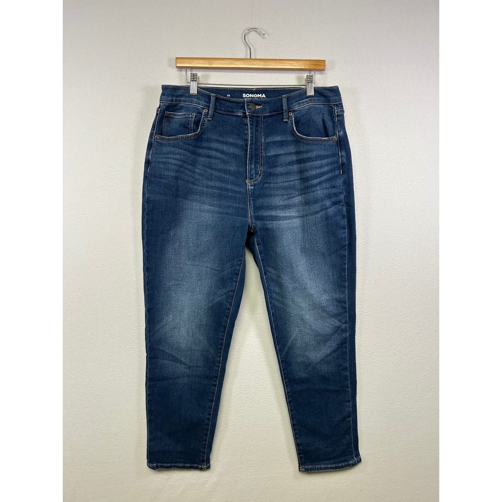 Casual Relaxed Sonoma Womens 14 Blue Boyfriend High Rise Tapered Jeans